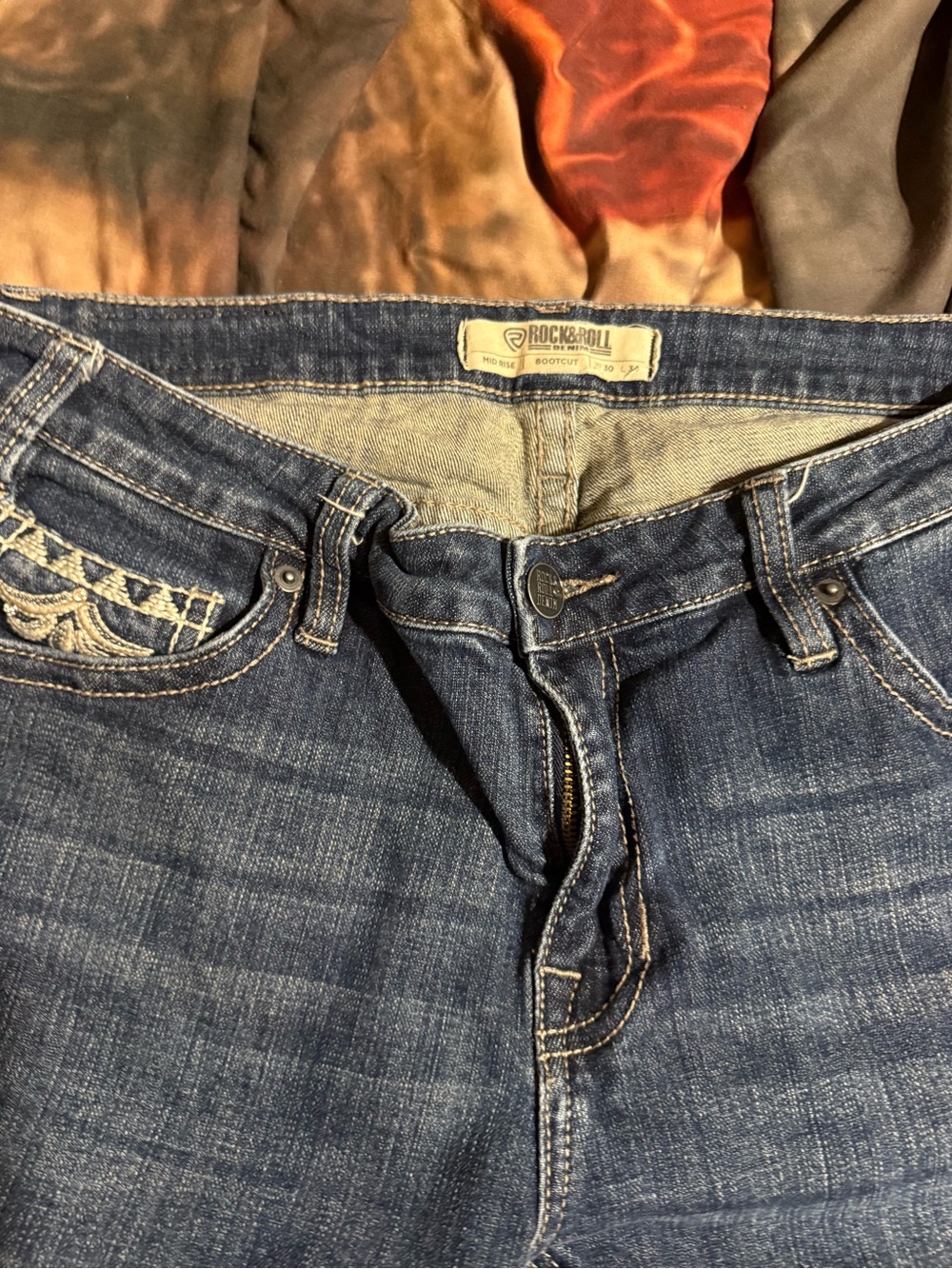 Rock and roll Mid-Rise Dark Blue Flare Jeans for Women 30x34